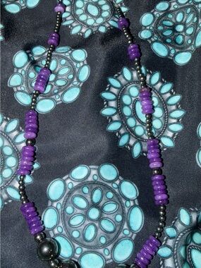 Purple Amethyst Beaded Necklace with Hematite Accents 16 inches in length